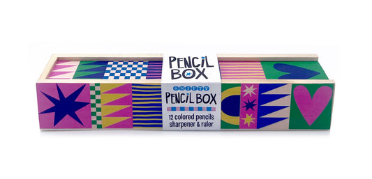 WOODEN PENCIL BOX COLORED PENCILS - GEO LOVE