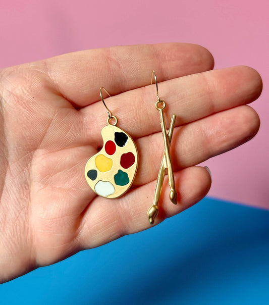 Gold Paint Palette Earrings Funky Earrings Artist Earrings