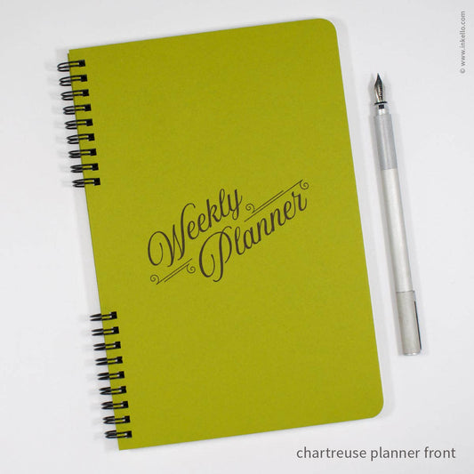 Weekly Planner with Chartreuse Cover + Black Script Design