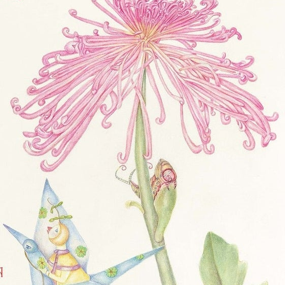 Floral illustration with fairy and text about a watercolor workshop