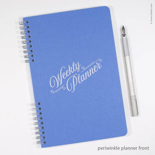 Weekly Planner with Periwinkle Cover + Silver Script Design