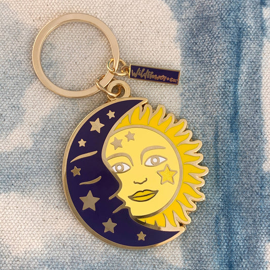 Sun & Moon Enamel Keychain - Stocking Stuffer