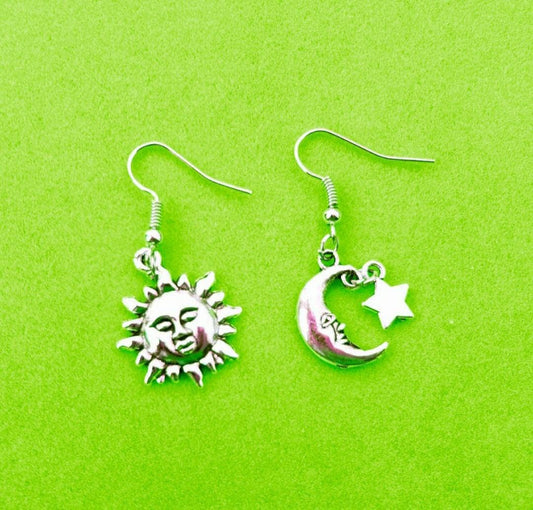 Sun Moon Stars Dangly Earrings Fun Earrings Funky Earrings