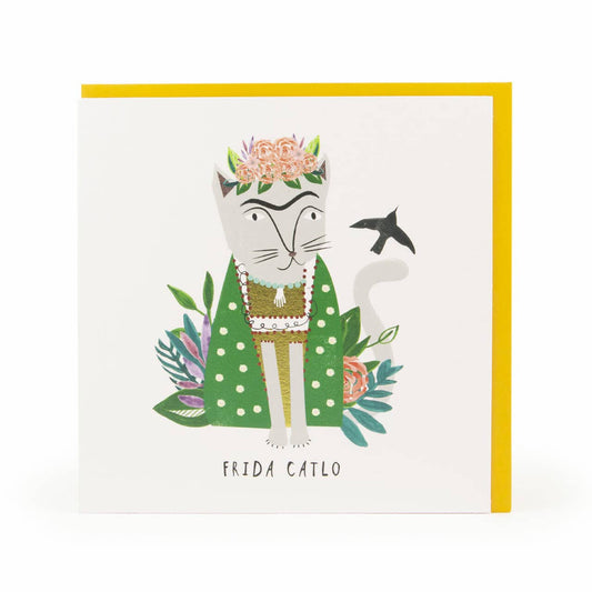 Frida Catlo - 6x6 Frida Kahlo Cat Art Card