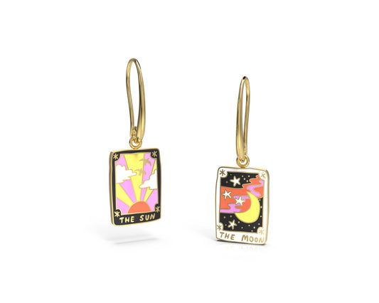 Sun & Moon Tarot Card Earrings - Gold Mystic Jewelry