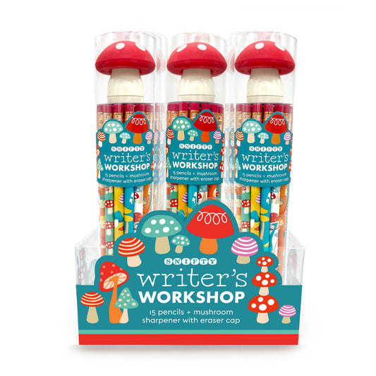 WRITER'S WORKSHOP mushroom pencils + sharpener  DISPLAY OF 9