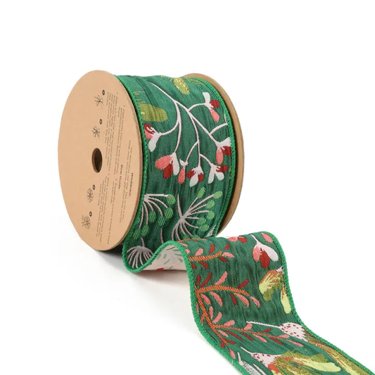 2 1/2" REVERSIBLE WIRED FLORAL TAPESTRY RIBBON 5 YD
