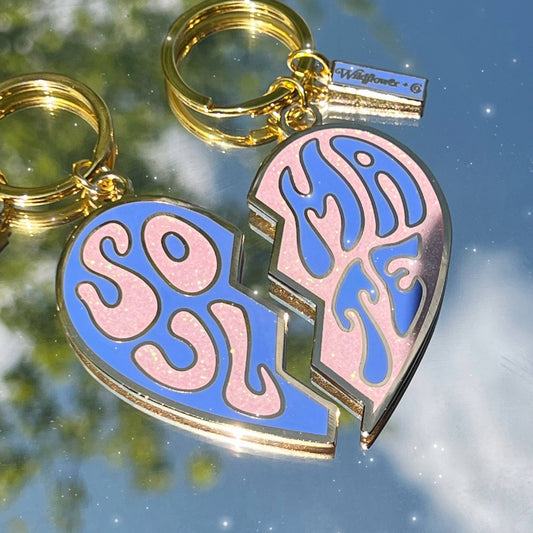 Soulmate Split Heart Keychain S/2, Pink & Periwinkle