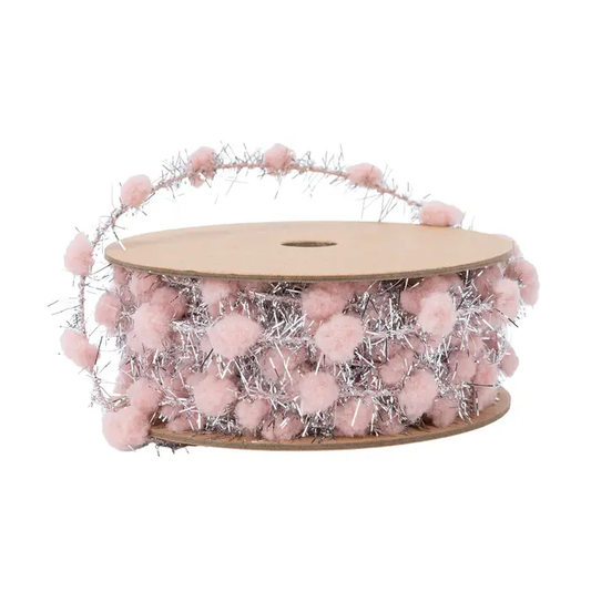 3/8" TINSEL PINK POM-POM TRIM 10 YD