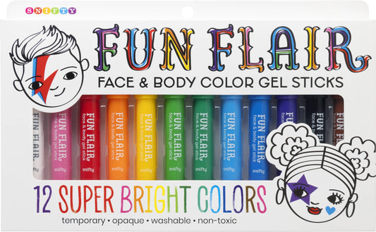 FUN FLAIR FACE & BODY COLOR GEL STICKS SET OF 12