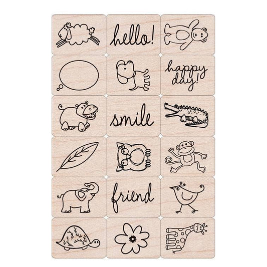 Hero Arts Happy Animals Wood Ink 'n Stamp Set