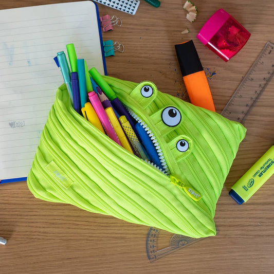 ZIPIT Jumbo Monster Pouch, Green Pencil Case for Kids