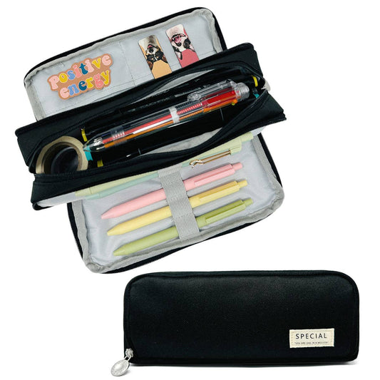 Wrapables Large Capacity Pencil Case, 3 Compartment Pouch