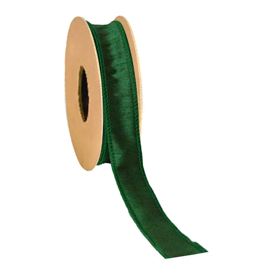 1" WIRED DUPIONI RIBBON FOREST GREEN 10 YD