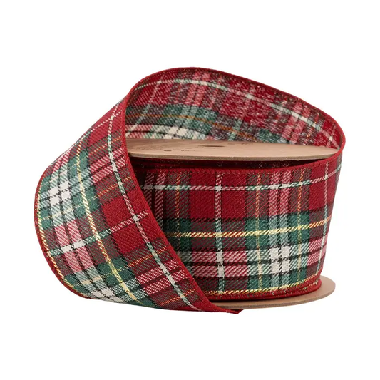TRADITINAL PLAID WIRED RIBBON 10 YD