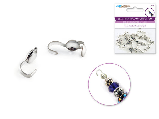 SILVER BEAD TIP WITH CLAMP ON BOTTOM