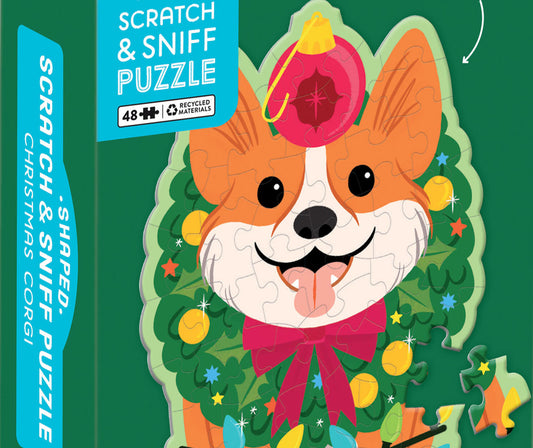 Christmas Corgi 48 Piece Scratch and Sniff Shaped Mini Pzl