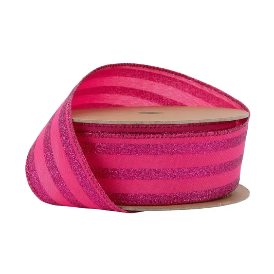 1 1/2" WIRED PINK PINSTRIPES RIBBON 10 YD