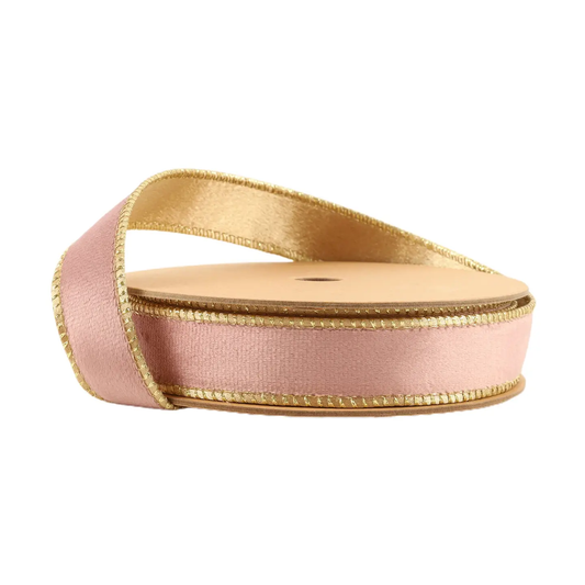 1" REVERSIBLE PINK/GOLD WIRED VELVET RIBBON 10 YD