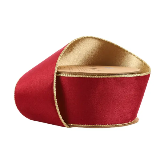 2 1/2" REVERSIBLE WIRED VELVET RIBBON BURGUNDY/GOLD 10 YD