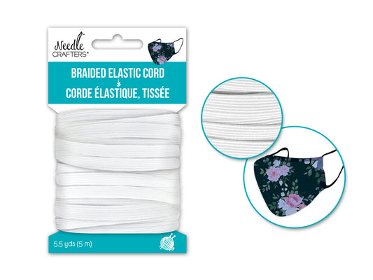 BRAIDED ELASTIC CORD WHITE  6MM X 5.5 YARDS
